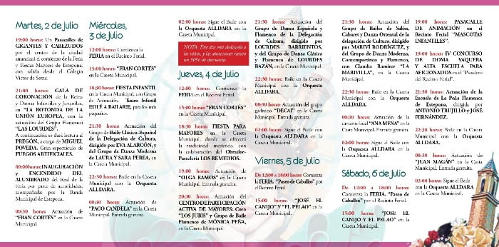 Programa de la feria de Estepona 2019 2