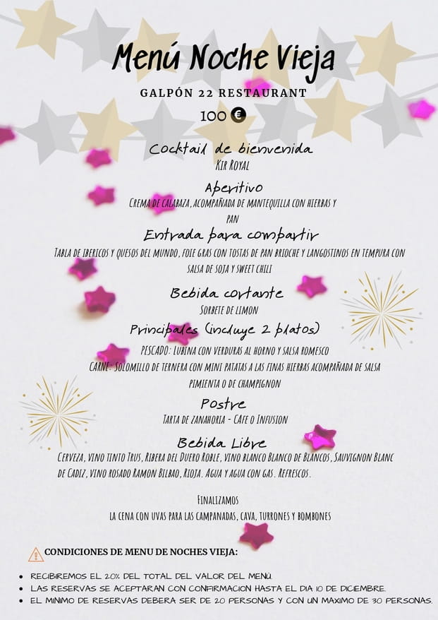 Menu cena de navidad Galpón 22 Estepona 2019 2