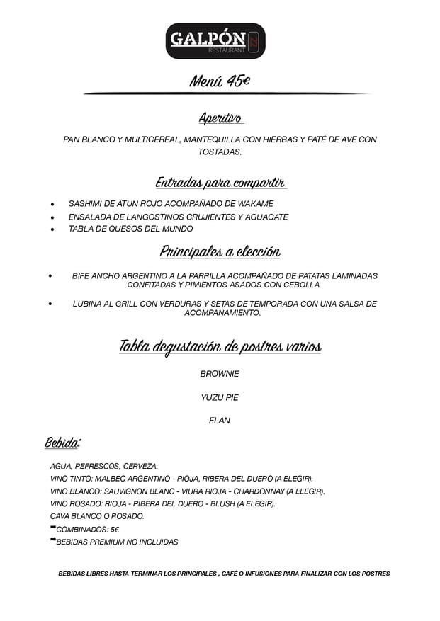Menu cena de navidad Galpón 22 Estepona 2019 4