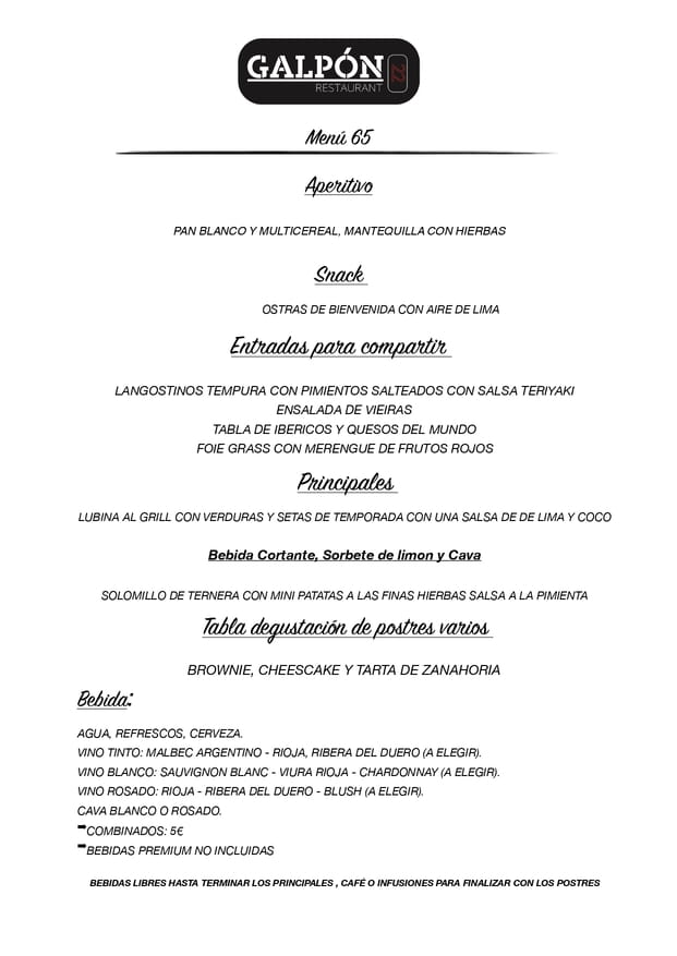 Menu cena de navidad Galpón 22 Estepona 2019 6